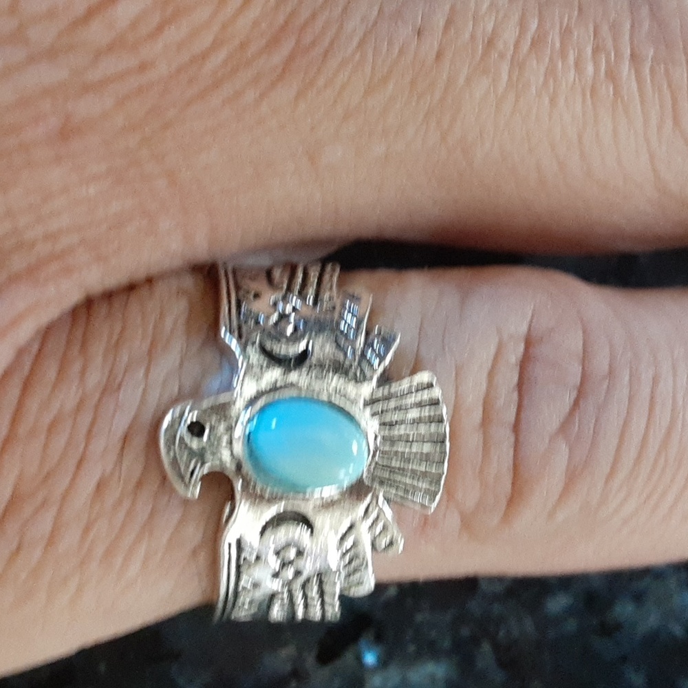 Vintage Silver Turquoise Eagle Ring - image 2